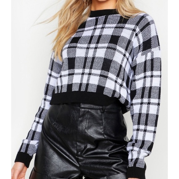 Boohoo plaid cropped sweater - Picture 1 of 3